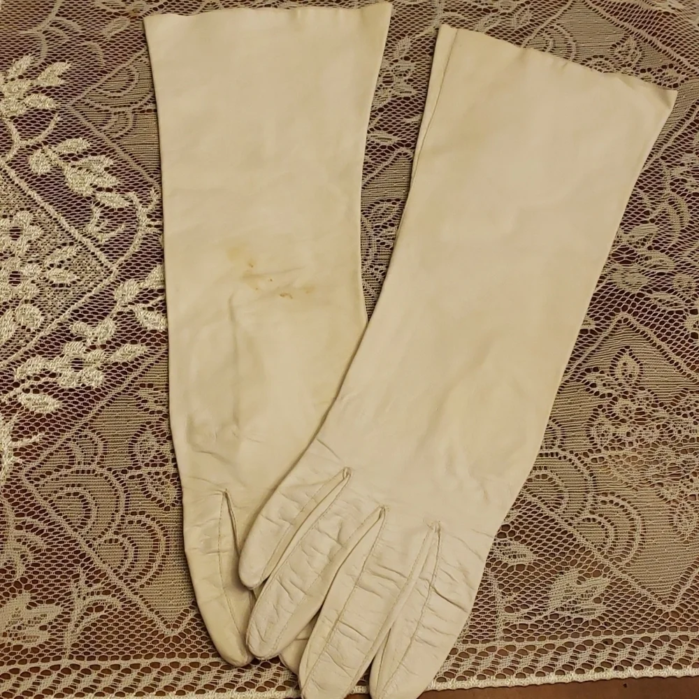 Vintage White Kid Leather Dress Driving Gloves 7